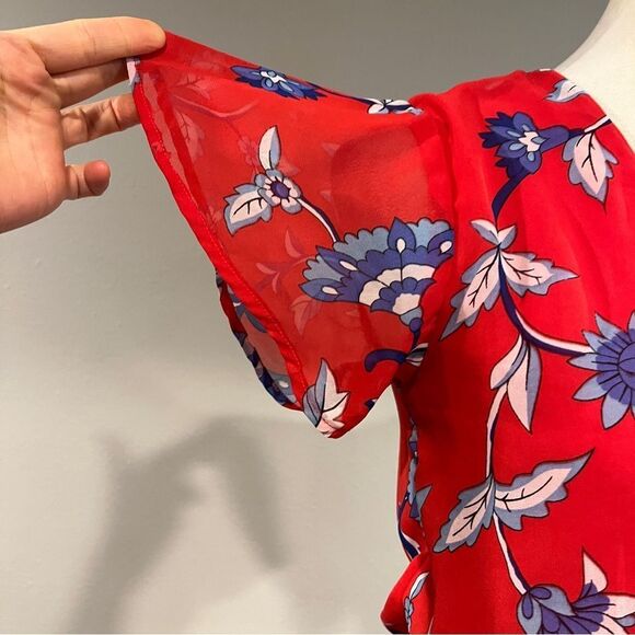 Japan short sleeve Floral Red fake Wrap Dress size extra small - Picture 4 of 13